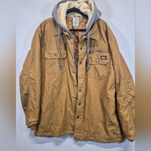 Dickies Men’s 2XL Brown Duck Canvas Sherpa Lined Hooded Work Jacket Heavy Duty